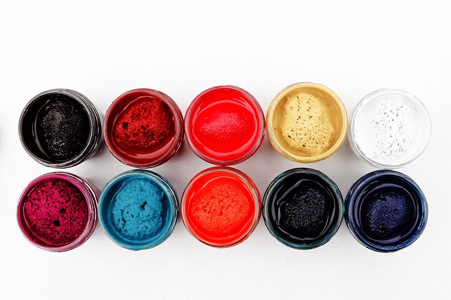 Color Photograph - Colorful paint pots by Matthias Hauser Color Photograph - Colorful paint pots by Matthias Hauser
