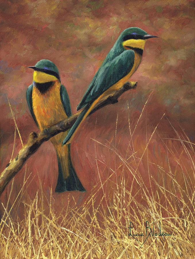 Bird Painting - Colorful Pair by Lucie Bilodeau