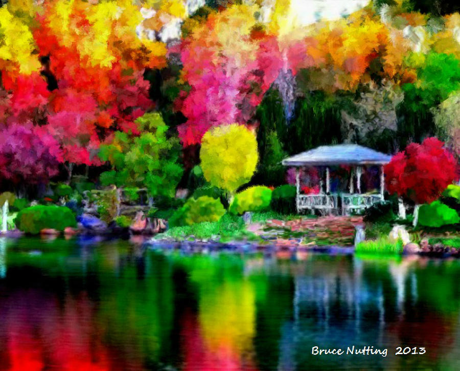 Colorful Park at the Lake Painting by Bruce Nutting
