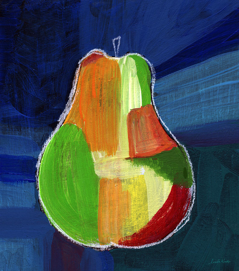 Pear Painting - Colorful Pear- Abstract Painting by Linda Woods