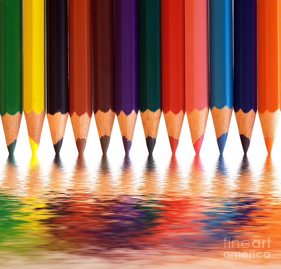 Abstract Photograph - Colorful pencils with abstract reflection by Michal Bednarek