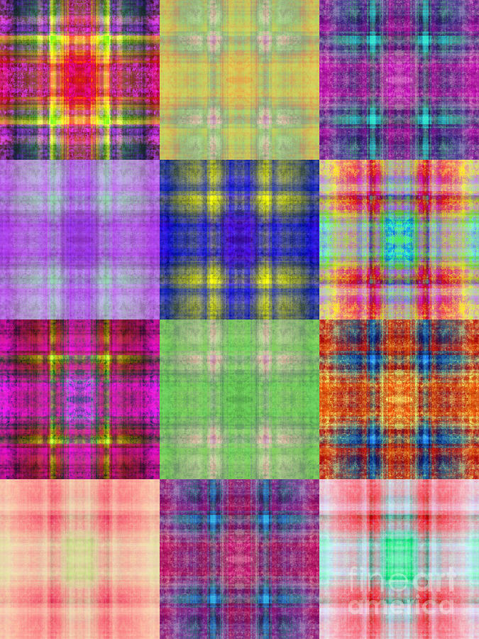 Colorful Plaid Triptych Panel 3 Digital Art by Andee Design