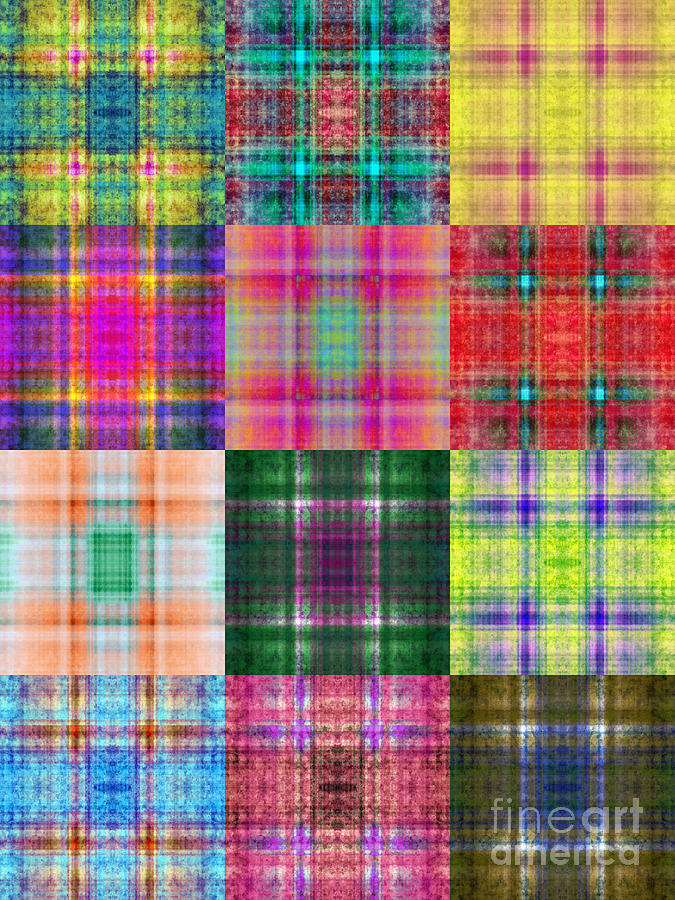 Colorful Plaid Triptych Panel 2 Digital Art by Andee Design
