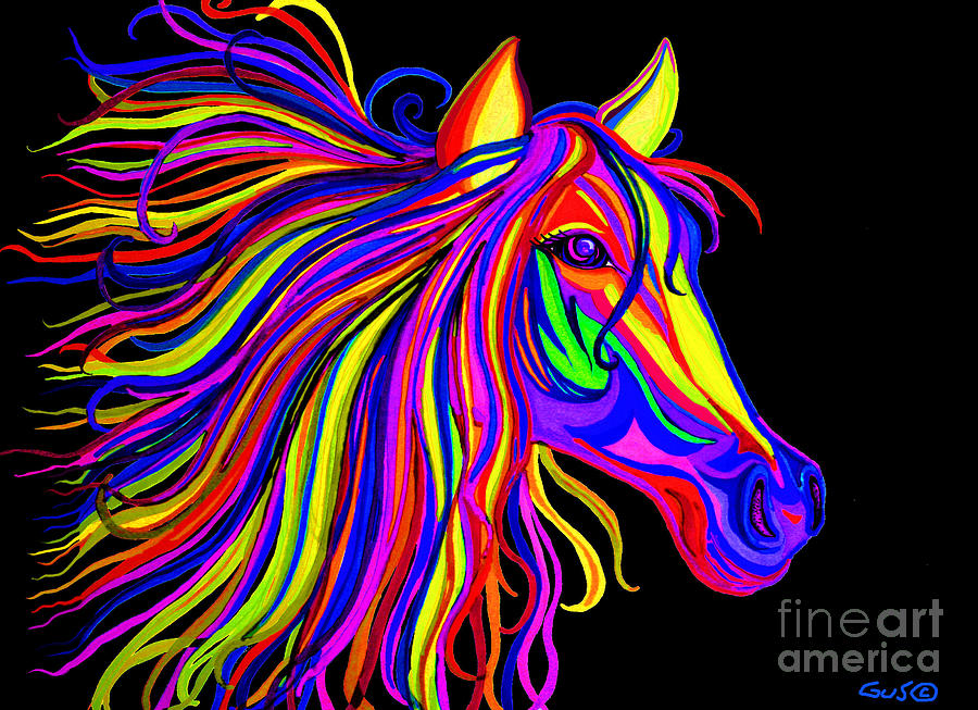 Colorful Rainbow Horse Head Digital Art by Nick Gustafson