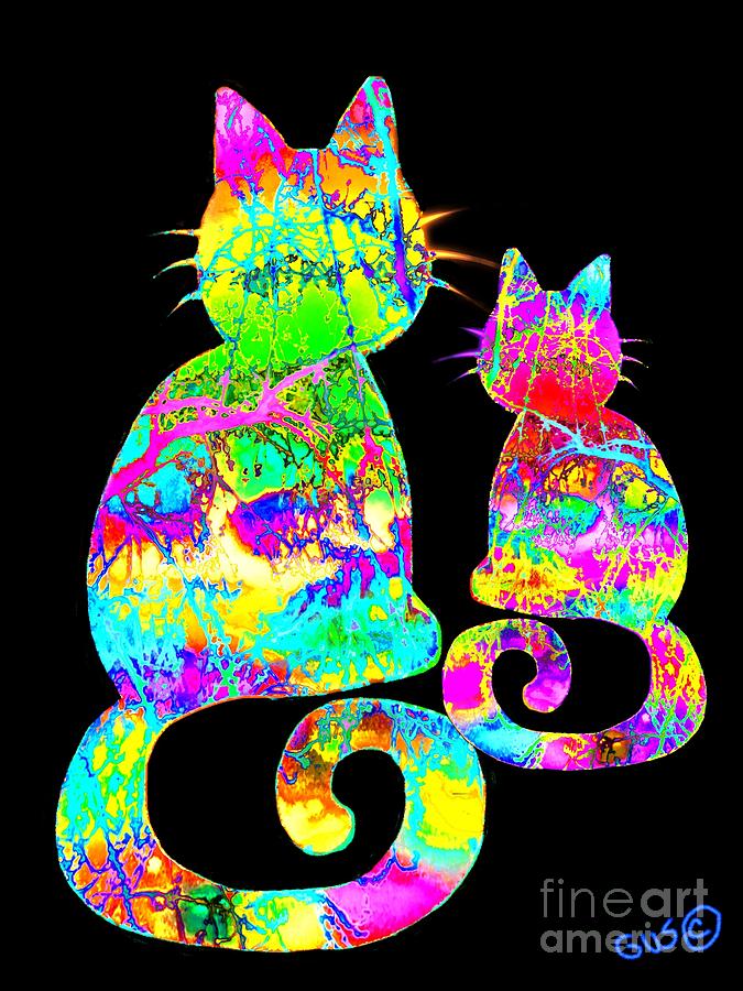 Colorful Rainbow Painted Cat Digital Art by Nick Gustafson