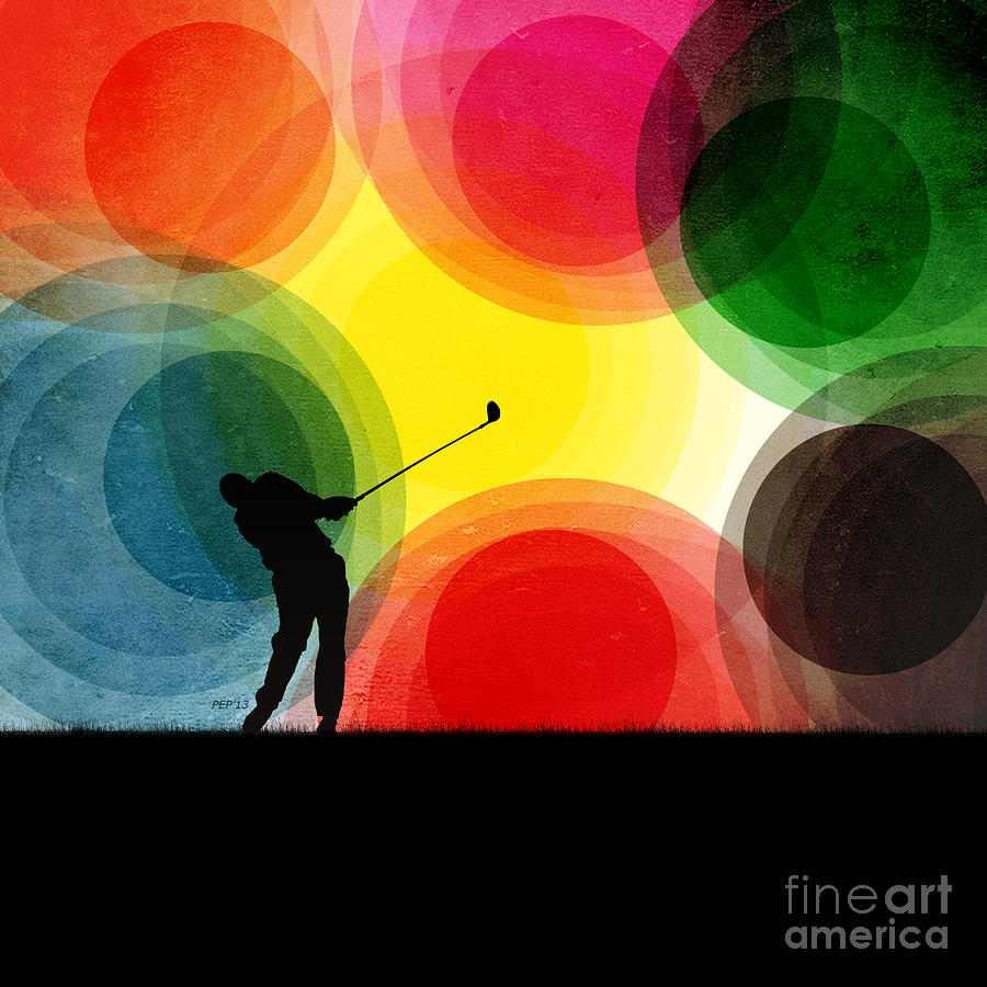 Colorful Retro Silhouette Golfer Digital Art by Phil Perkins