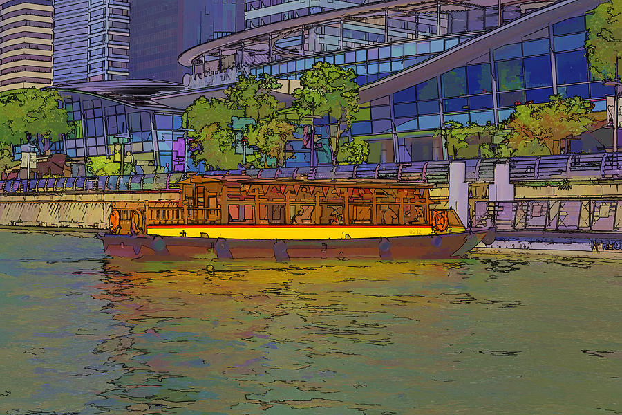 Tree Digital Art - Colorful river cruise boat in Singapore with visitors inside by Ashish Agarwal