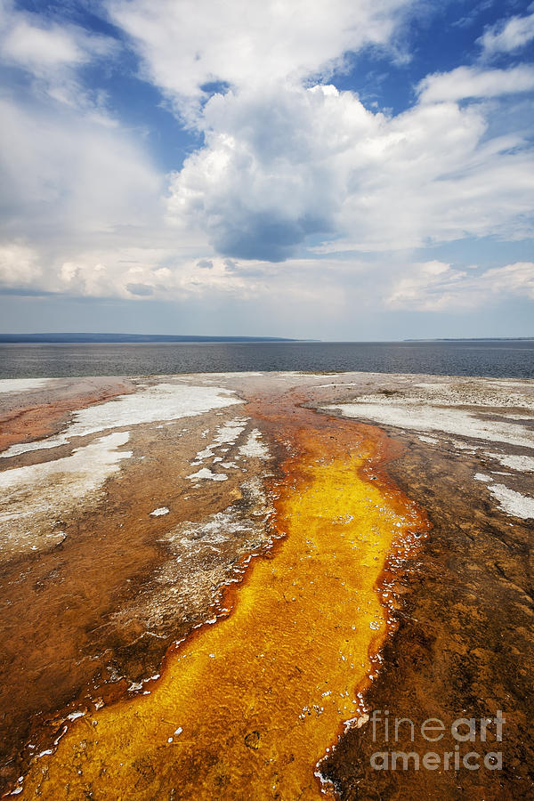 Colorful runoff from Black Pool leads to Yellowstone Lake Photograph by Bryan Mullennix