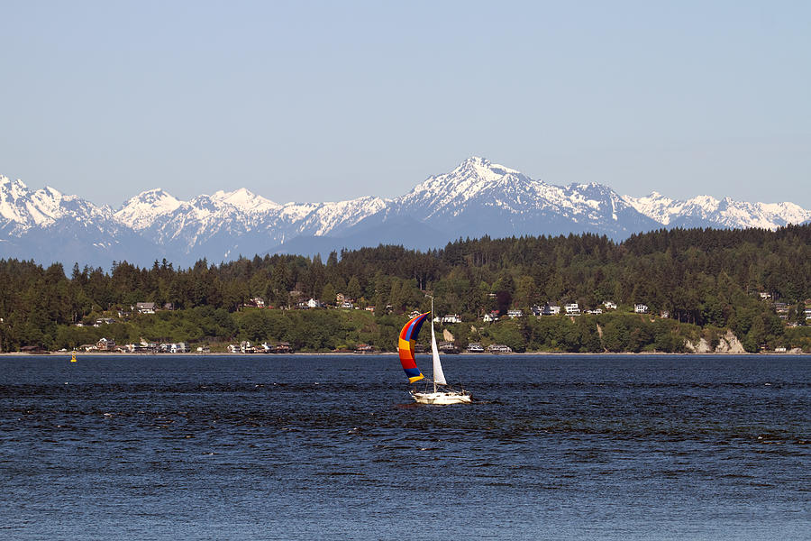 Colorful Sailboat on Puget Sound Olympic Peninsula Photograph by David Gn