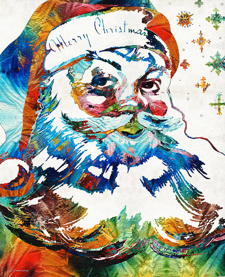 Primary Colors Painting - Colorful Santa Art by Sharon Cummings by Sharon Cummings