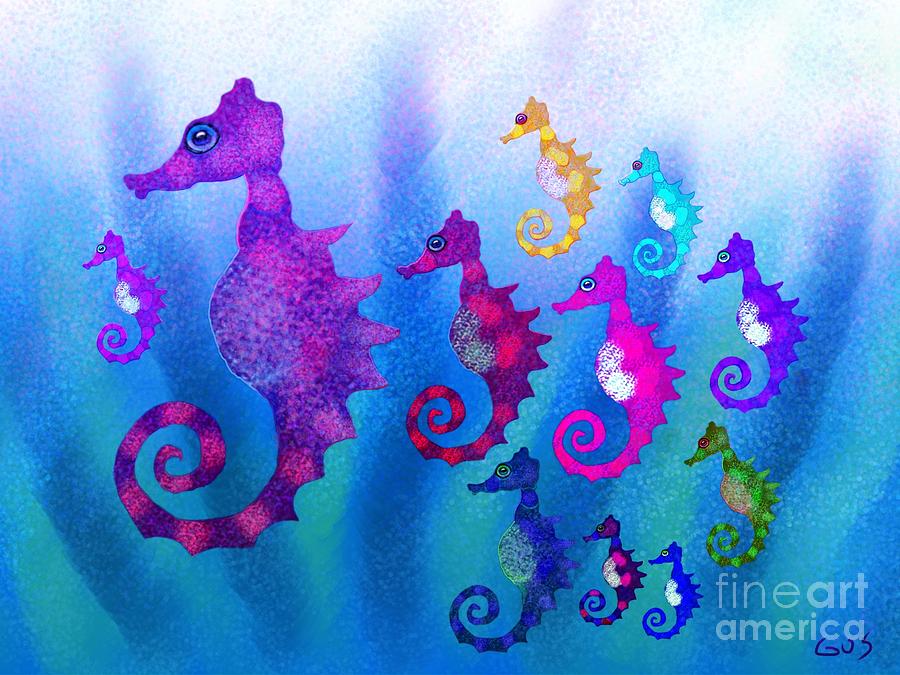 Colorful Sea Horses Digital Art by Nick Gustafson