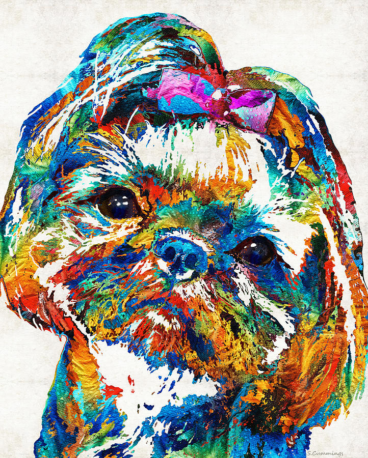 Primary Colors Painting - Colorful Shih Tzu Dog Art by Sharon Cummings by Sharon Cummings