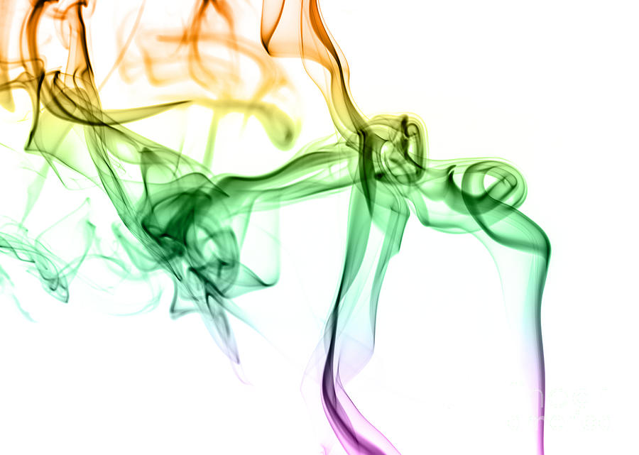 Abstract Photograph - Colorful smoke abstract on white by Vishwanath Bhat