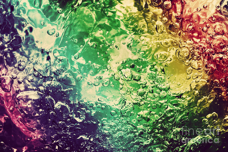 Nature Photograph - Colorful splashing pouring water with bubbles by Michal Bednarek