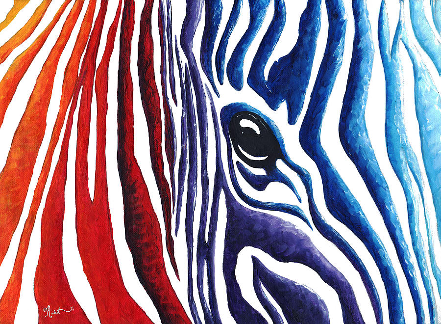 Abstract Painting - Colorful Stripes Original Zebra Painting by MADART by Megan Aroon