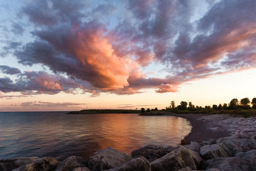 Colorful Summer Sunset - Lake Ontario Impressions Digital Art by Georgia Mizuleva