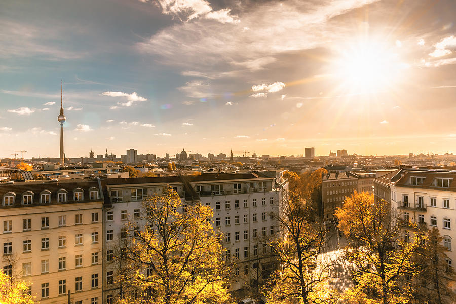colorful sunny Berlin cityscape seen from tower of the zionskirche Photograph by Golero
