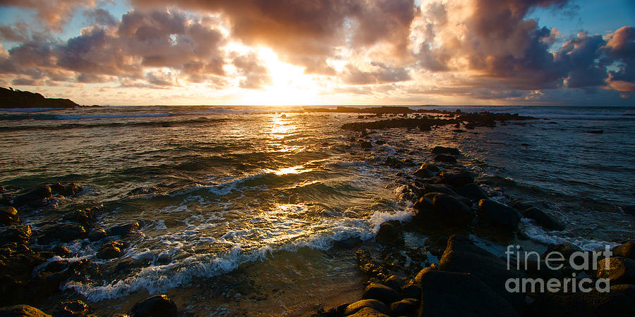Sunset Photograph - Colorful Sunrise over the Hawaii tropical island of Kauai with w by ELITE IMAGE photography By Chad McDermott