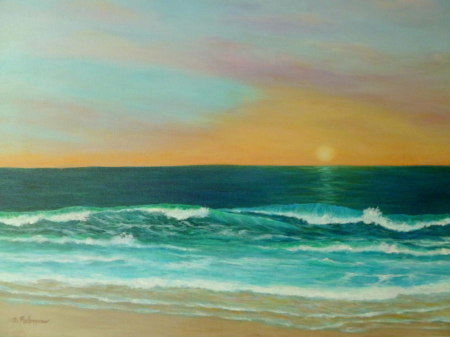 Colorful Sunset Beach Paintings Painting by Amber Palomares