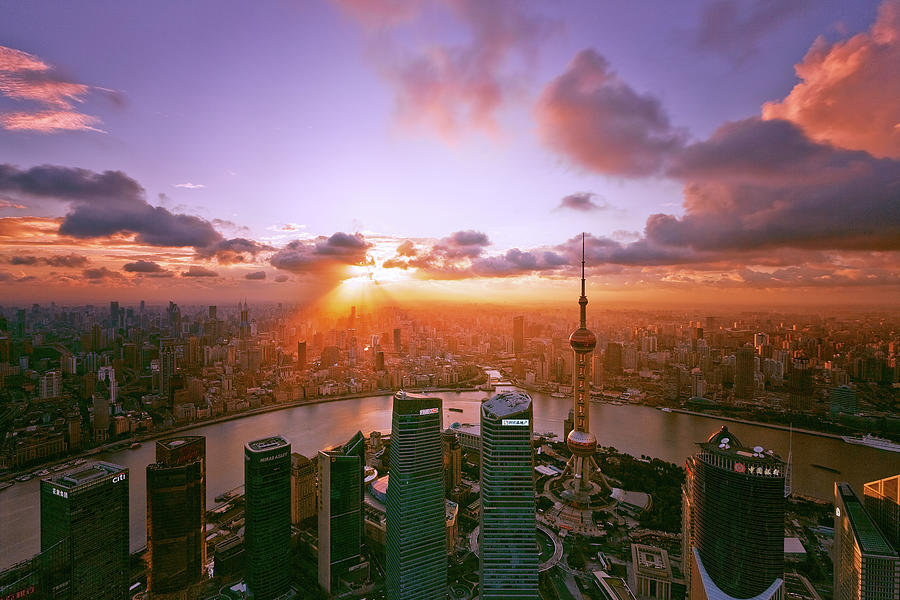 Colorful Sunset In The Shanghai Photograph by Blackstation