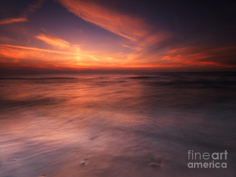 Colorful sunset over water of lake Huron Photograph by Maxim Images Exquisite Prints