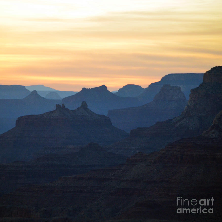Colorful Sunset Twilight over Silhouetted Spires in Grand Canyon National Park Square Photograph by Shawn OBrien