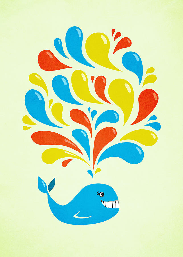 Whale Digital Art - Colorful Swirls Happy Cartoon Whale by Boriana Giormova