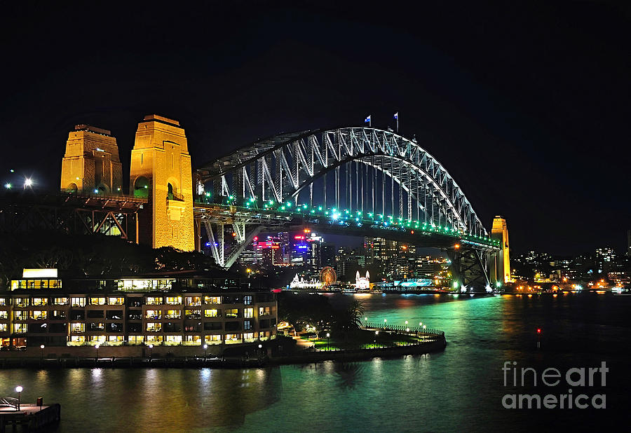 Bridge Photograph - Colorful Sydney Harbour Bridge by Night 3 by Kaye Menner