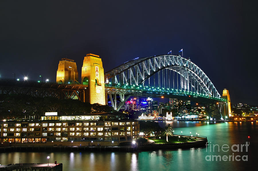 Bridge Photograph - Colorful Sydney Harbour Bridge by Night by Kaye Menner