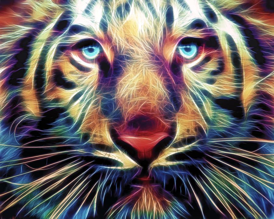 Colorful Tiger Digital Art - Colorful Tiger Fine Art Print