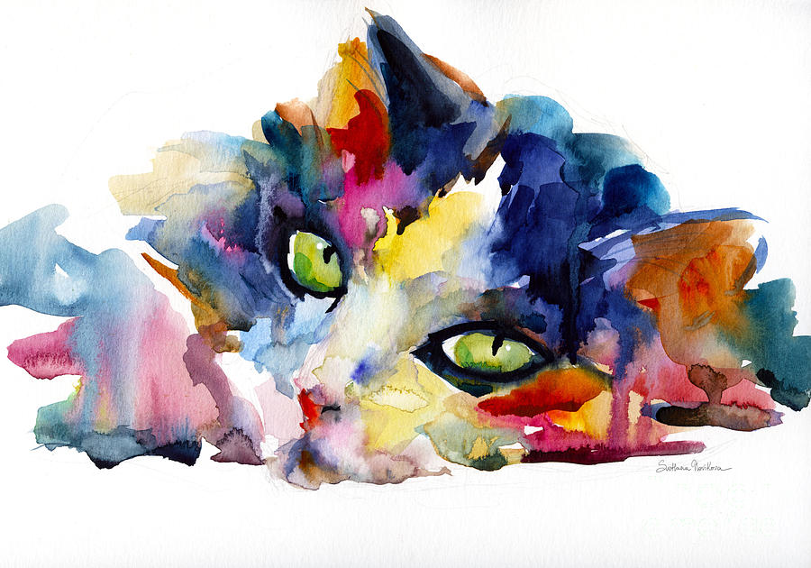 Svetlana Novikova Painting - Colorful Tubby cat painting by Svetlana Novikova