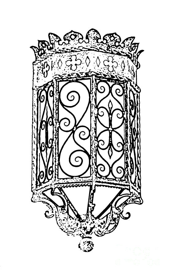 Colorful Vibrant Red Green Gothic Sconce Light Black and White Stamp Digital Art Digital Art by Shawn OBrien