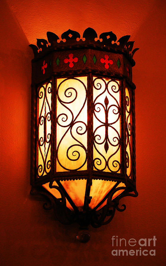 Still Life Photograph - Colorful Vibrant Red Green Gothic Sconce Light by Shawn OBrien