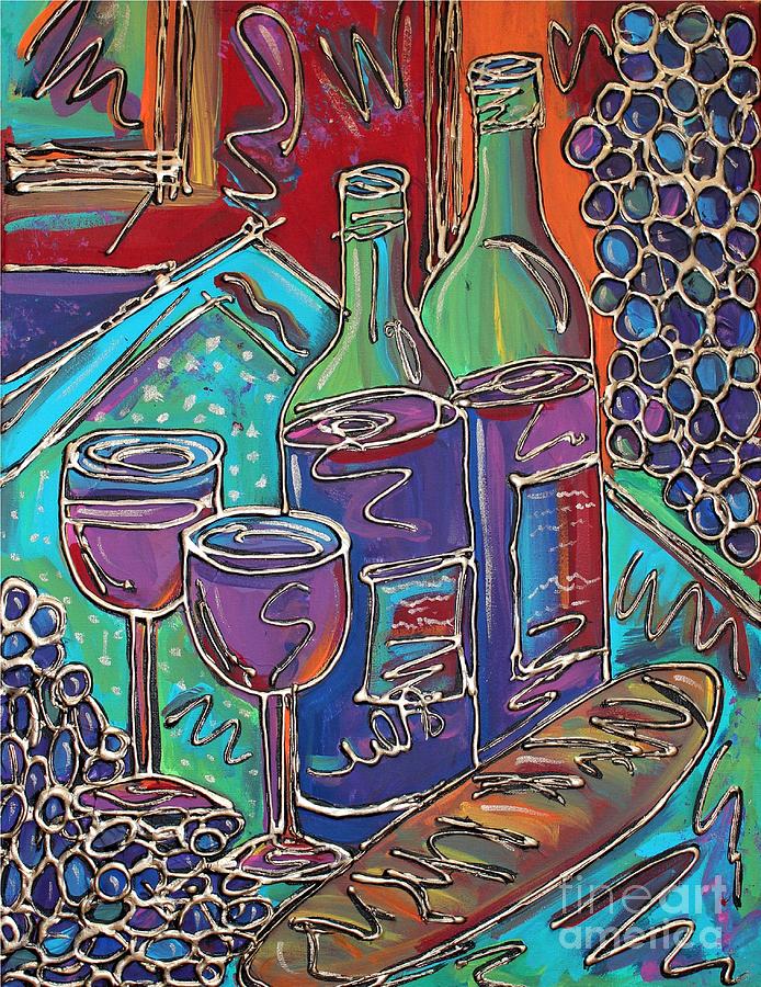 Colorful Wine Table Painting by Cynthia Snyder