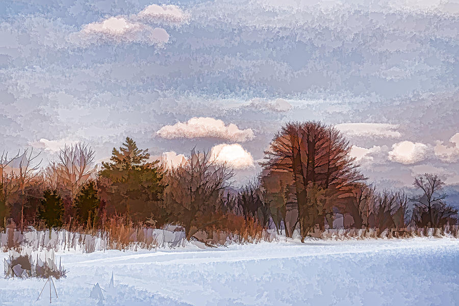 Colorful Winter Morning on the Lake Digital Art by Georgia Mizuleva