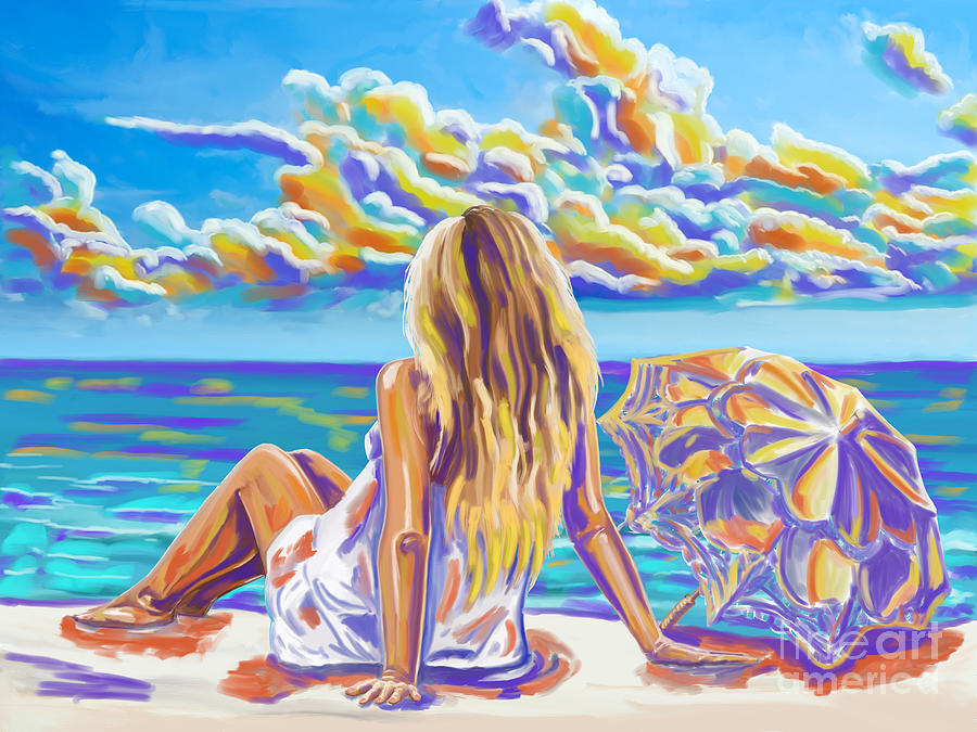 Colorful Woman at the Beach Painting by Tim Gilliland