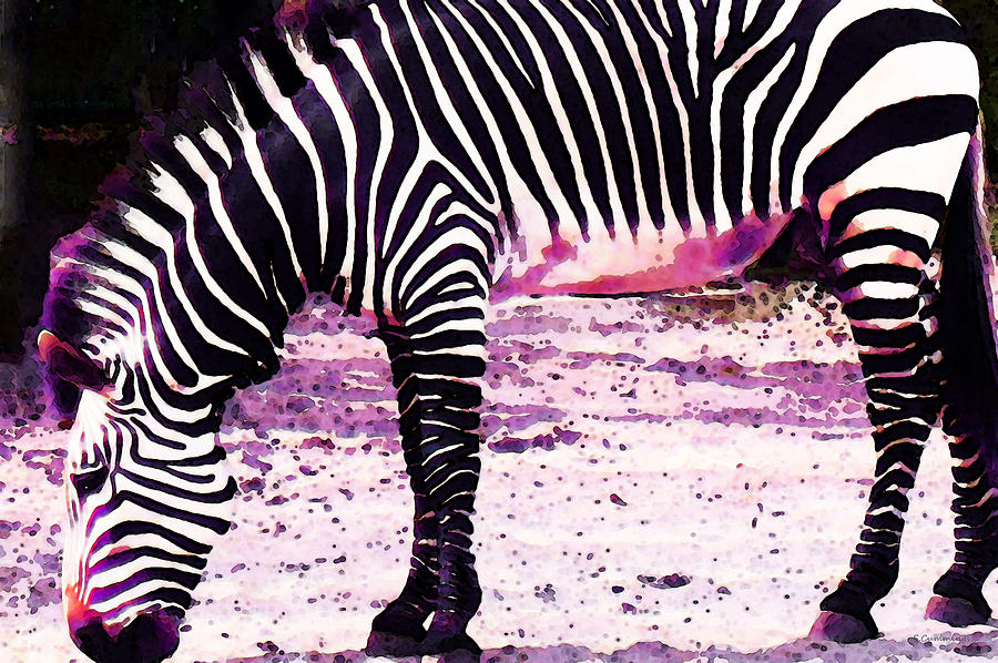 Primary Colors Painting - Colorful Zebra 2 - Buy Black And White Stripes Art by Sharon Cummings