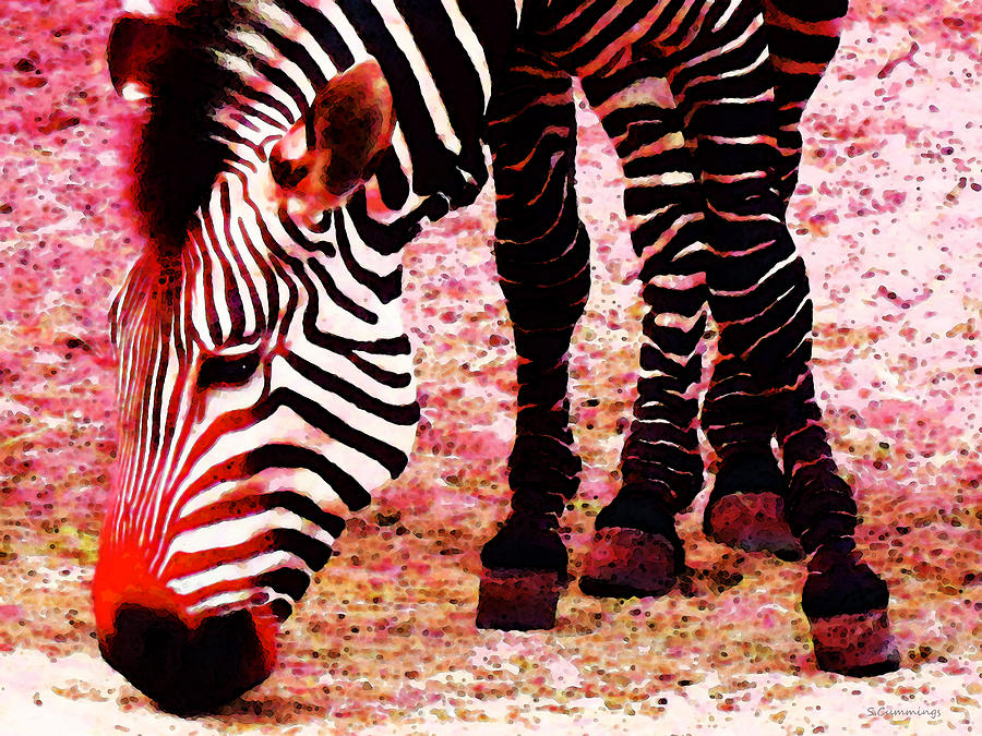 Primary Colors Painting - Colorful Zebra - Buy Black And White Stripes Art by Sharon Cummings