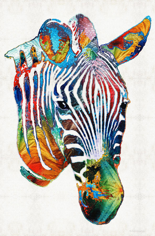 Primary Colors Painting - Colorful Zebra Face by Sharon Cummings by Sharon Cummings