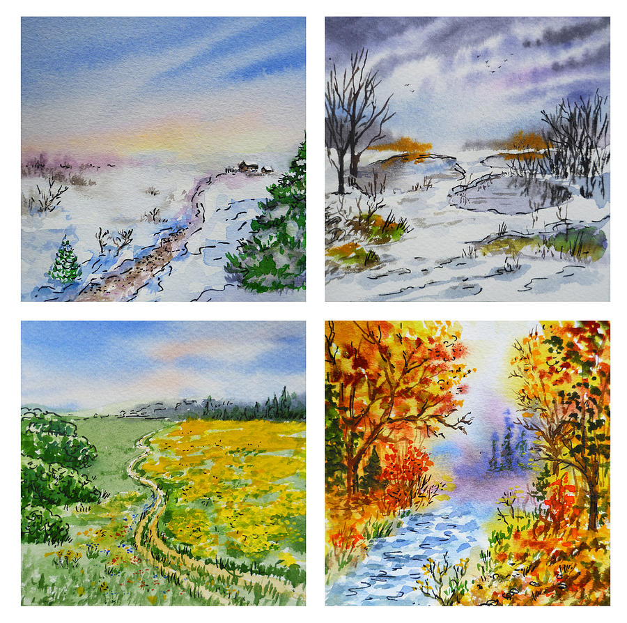 Colors Of Russia Four Seasons Painting by Irina Sztukowski