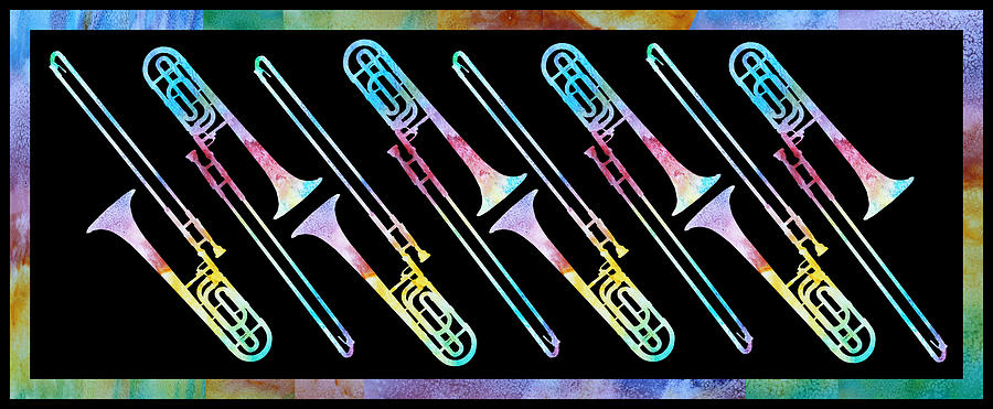 Trombone Painting - Colorwashed Trombones by Jenny Armitage