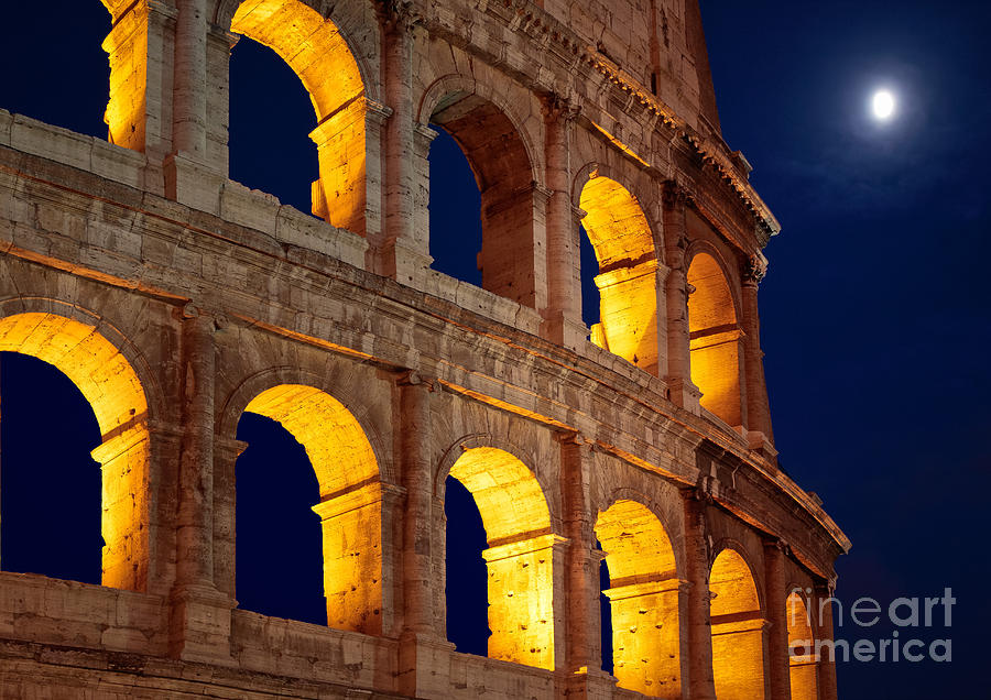 Colosseum Photograph - Colosseum and moon by Inge Johnsson Colosseum Photograph - Colosseum and moon by Inge Johnsson
