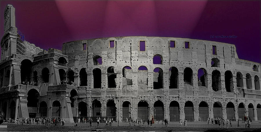 Colosseum in Purple Lights Photograph by Caroline Stella