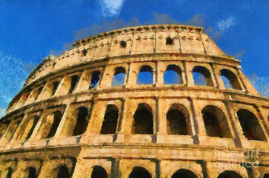 Colosseum in Rome under late afternoon light Painting by George Atsametakis