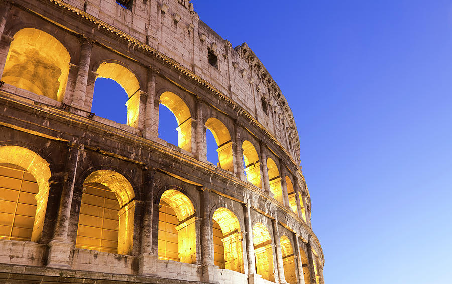 Colosseum Rome Italy At Night - Detail Photograph by Crossbrain66