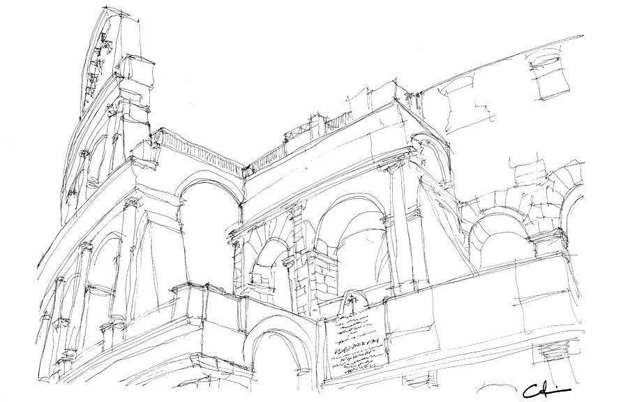 Colosseum Sketch Drawing by Calvin Durham