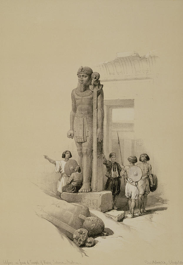 David Roberts Drawing - Colossus In Front Of The Temple Of Wady Sabona, Ethiopia  by David Roberts