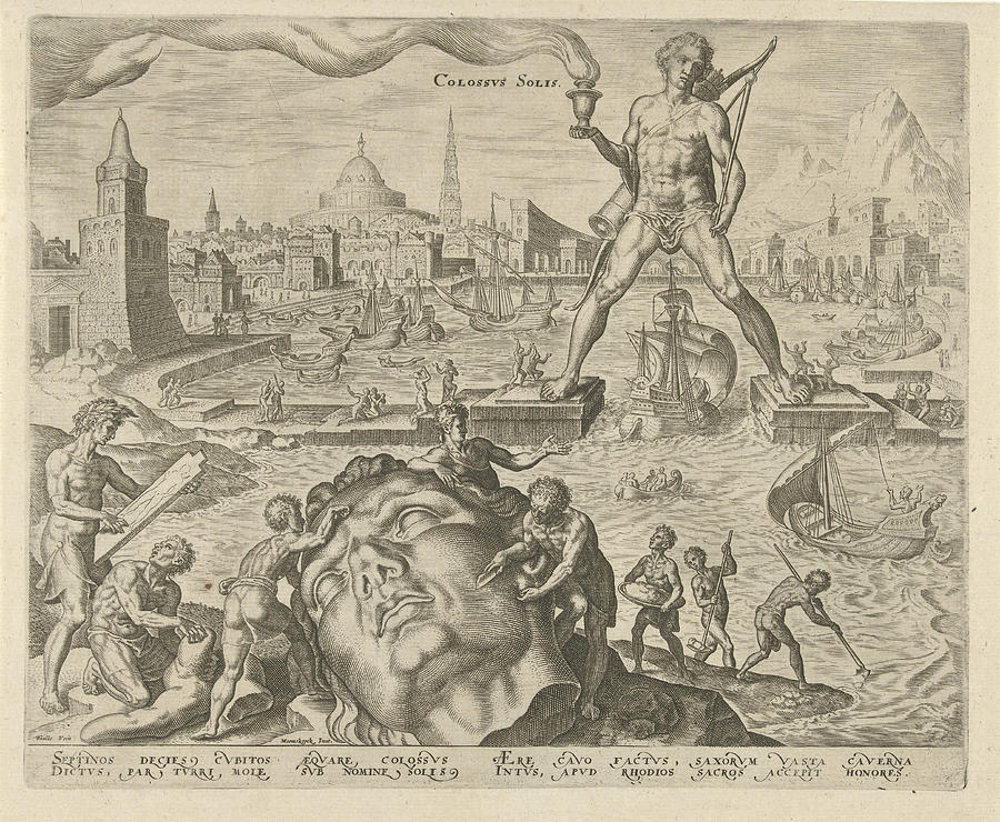 Boat Drawing - Colossus Of Rhodes, Philips Galle, Hadrianus Junius by Philips Galle And Hadrianus Junius