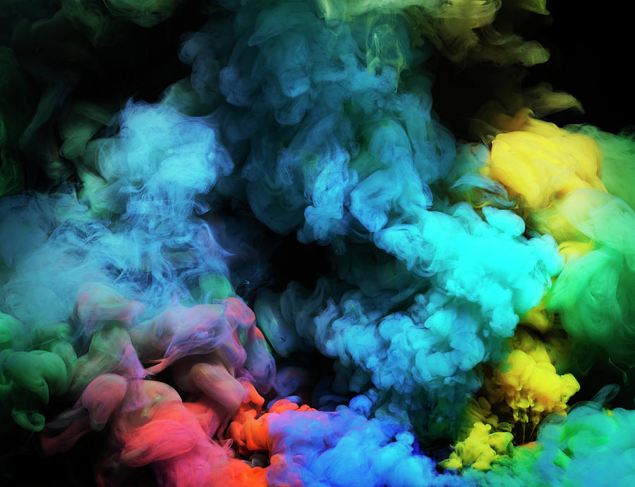 Coloured Smoke Mixing In Dark Room Photograph by Henrik Sorensen