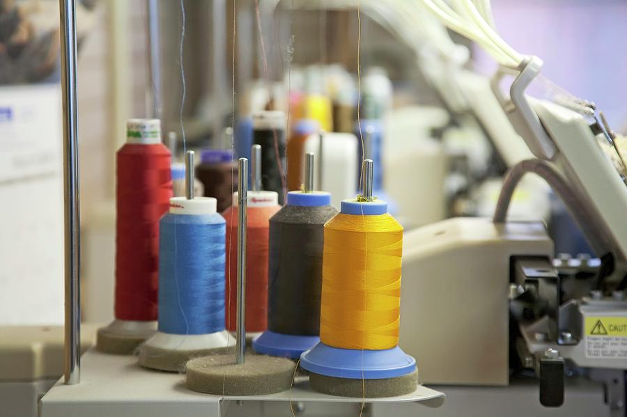 Coloured Threads On Embroidery Machine Photograph by Jim West - Fine ...